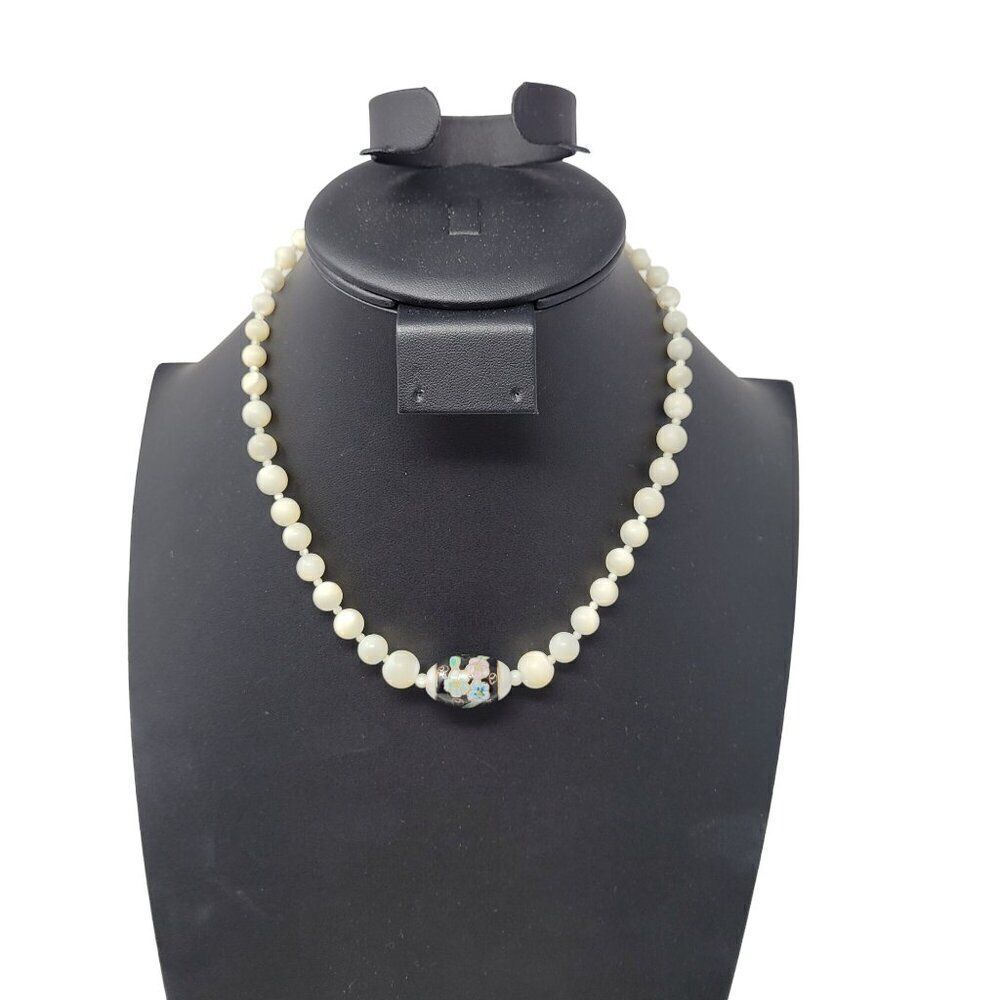 Vintage Cloisonne Tourmaline Princess Necklace White‎ Variegated Barrell Clasp